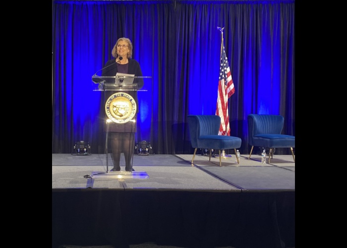 Claire Sechler Merkel, co-chair of the Arizona Human Trafficking Council, thanks attendees for joining the 4th Annual Arizona Human Trafficking Symposium