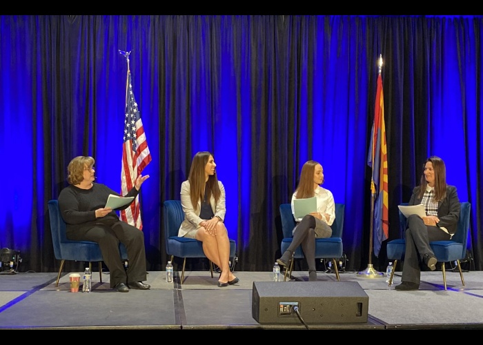 Rachel Mitchell, Lacey Fischer, Kaleigh Jenkins, & Detective Amber Campbell at today’s 4th Annual Arizona Human Trafficking Symposium to share more about prosecuting trafficking offenders. 